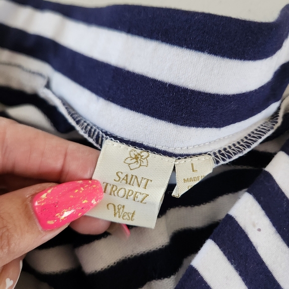 St Tropez Navy White Nautical Stripe Beach Swim Cover-Up Dress Size Large - Picture 6 of 9